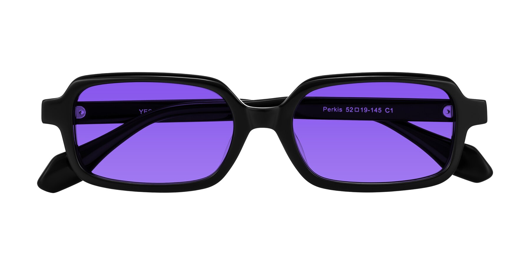 Folded Front of Perkis in Black with Purple Tinted Lenses