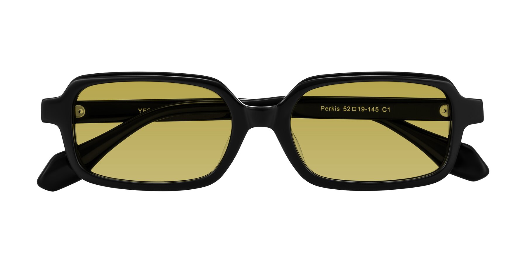 Folded Front of Perkis in Black with Champagne Tinted Lenses