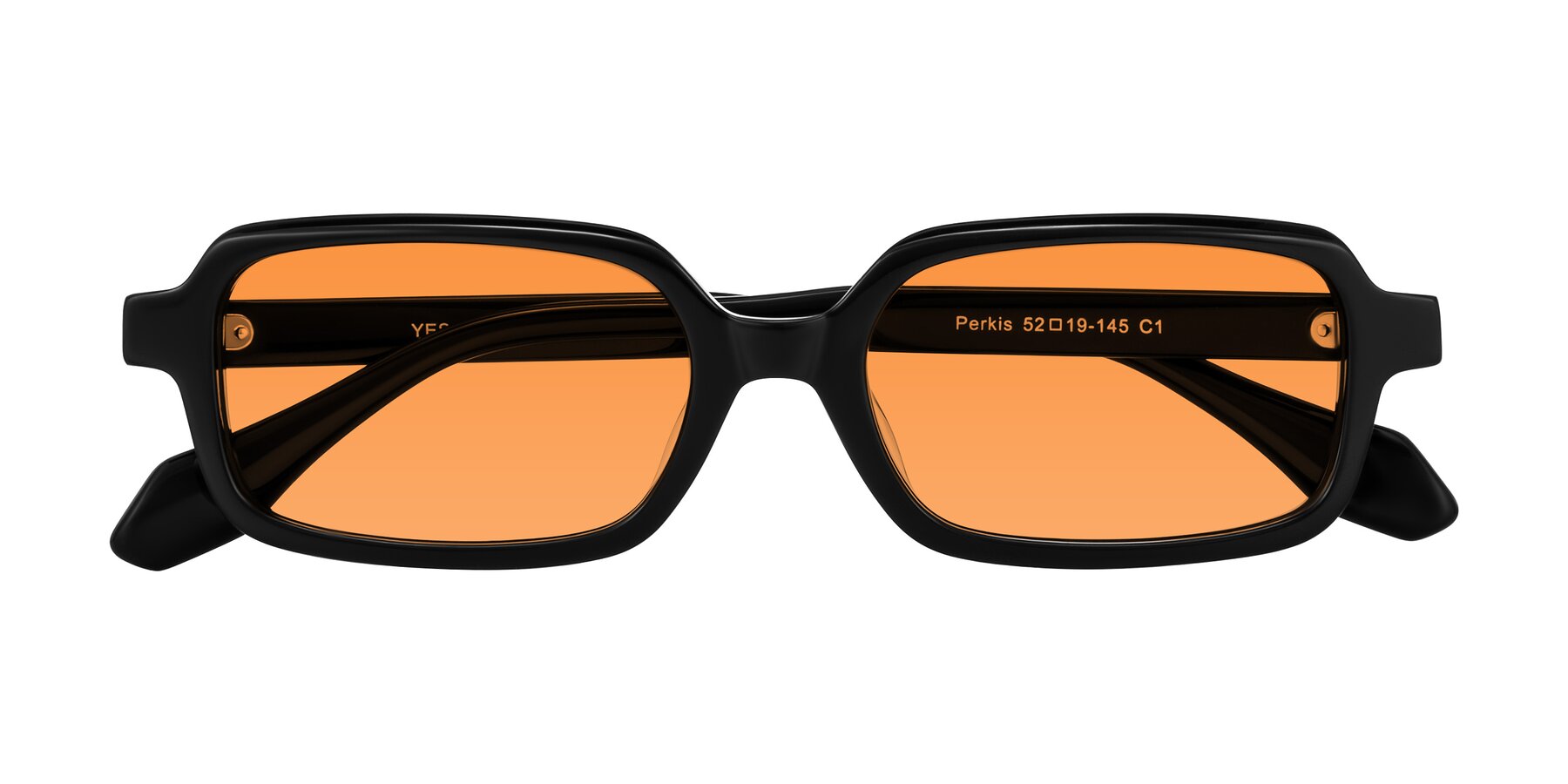 Folded Front of Perkis in Black with Orange Tinted Lenses