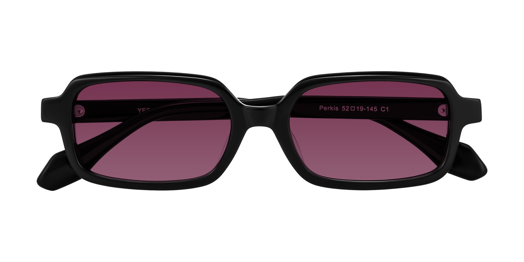 Folded Front of Perkis in Black with Wine Tinted Lenses