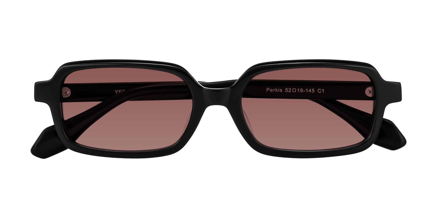 Folded Front of Perkis in Black with Garnet Tinted Lenses