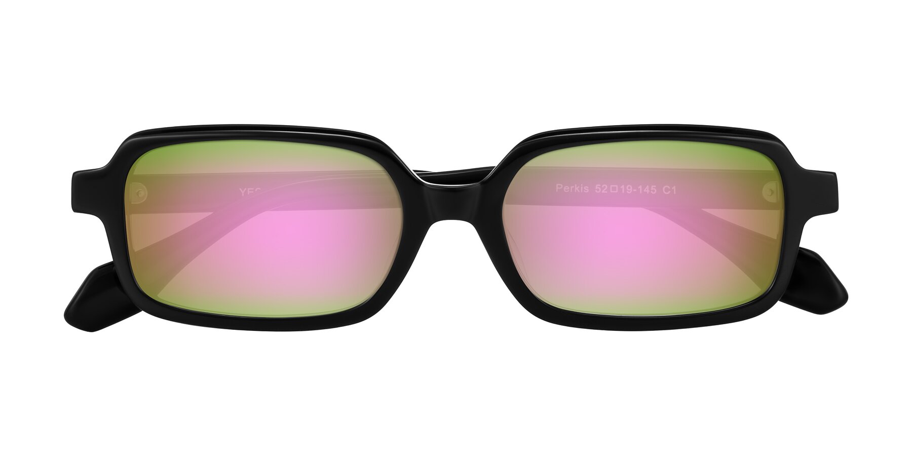 Folded Front of Perkis in Black with Pink Mirrored Lenses