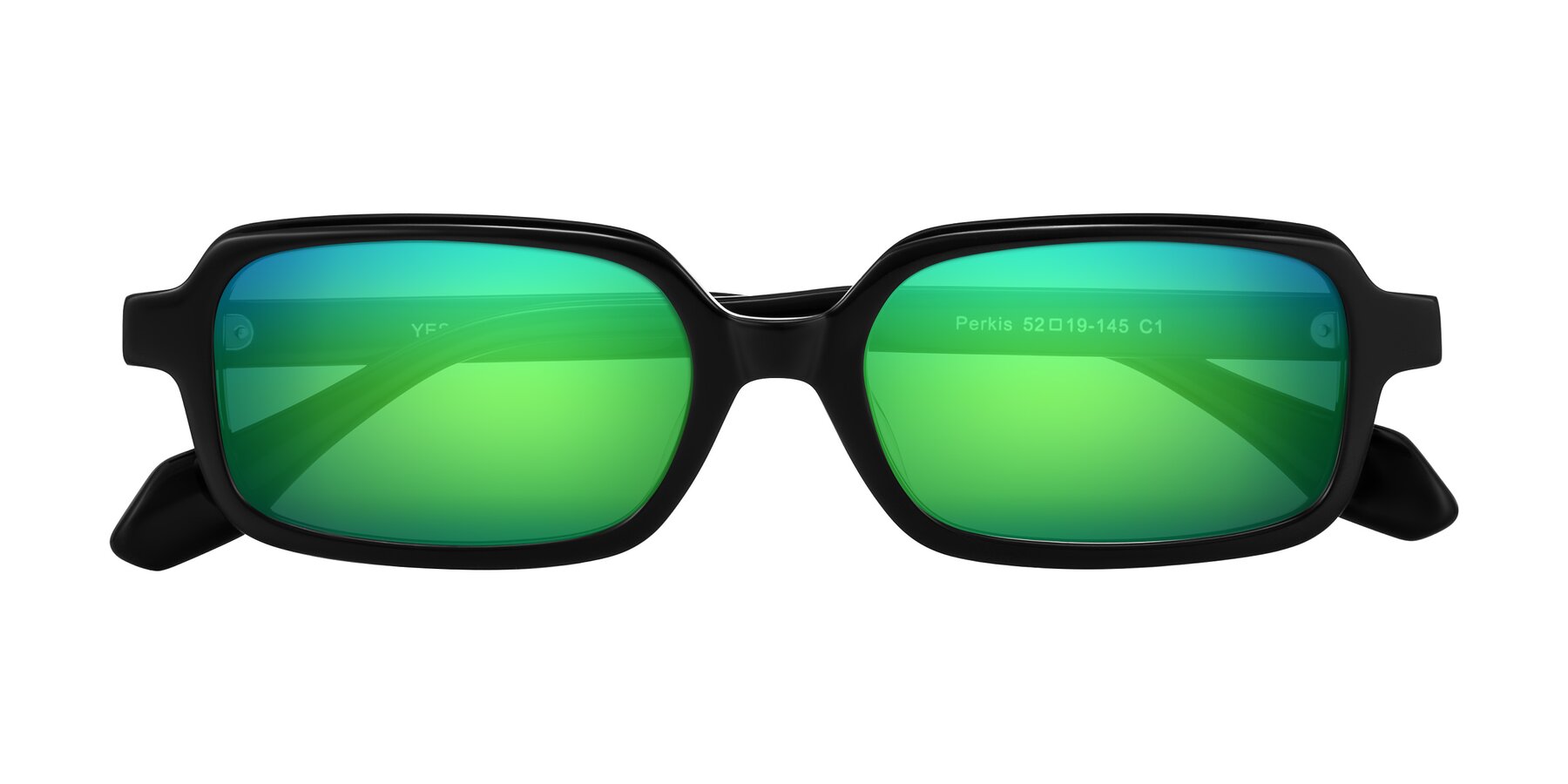 Folded Front of Perkis in Black with Green Mirrored Lenses