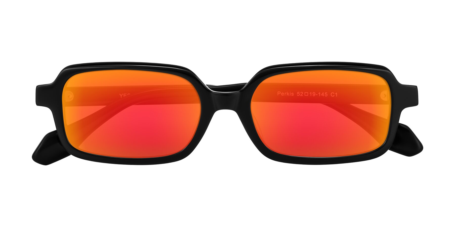 Folded Front of Perkis in Black with Red Gold Mirrored Lenses