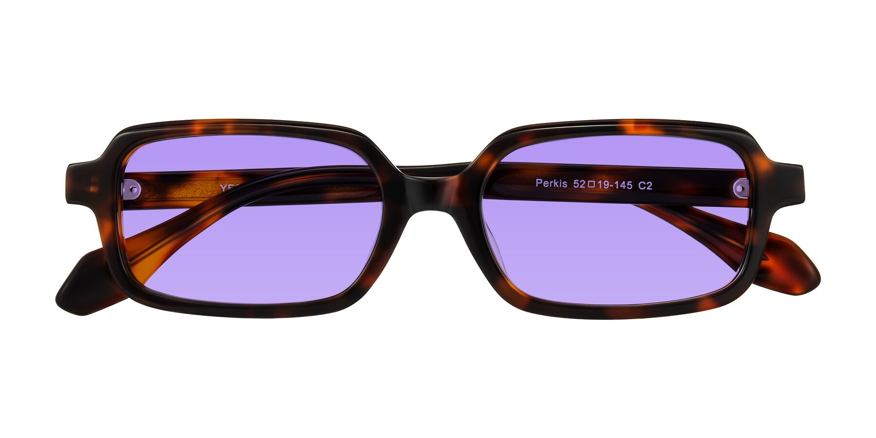 Folded Front of Perkis in Tortoise with Medium Purple Tinted Lenses