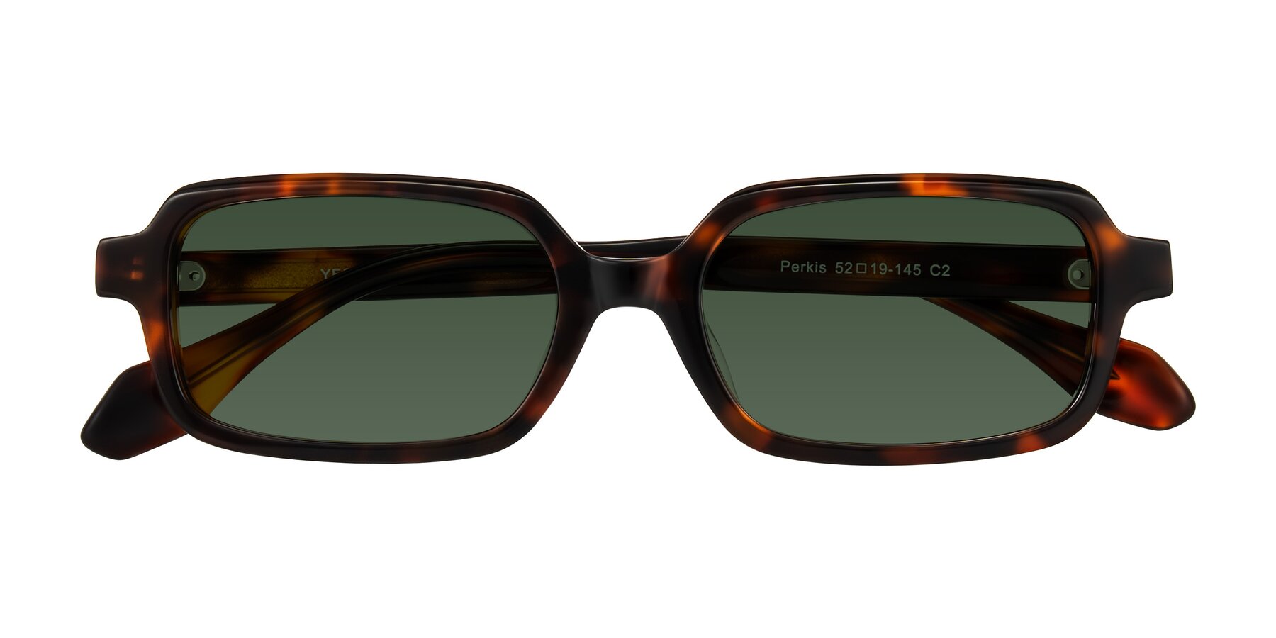Folded Front of Perkis in Tortoise with Green Tinted Lenses