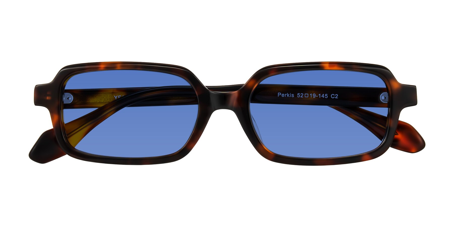 Folded Front of Perkis in Tortoise with Blue Tinted Lenses