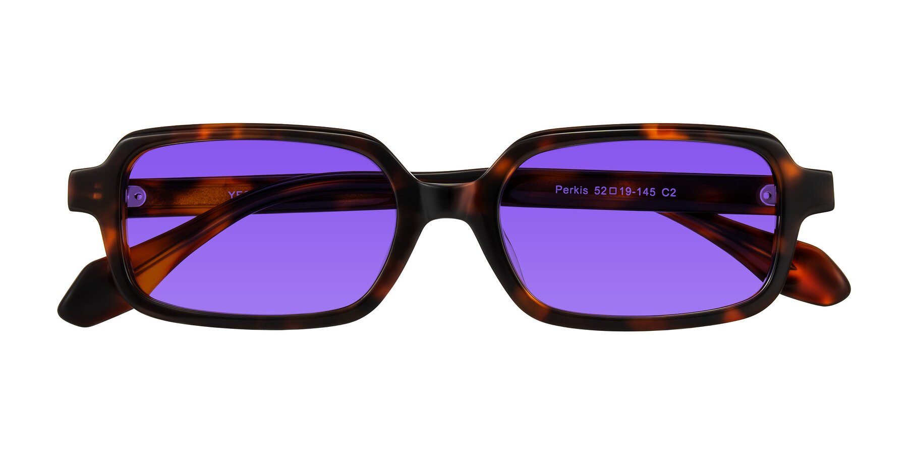 Folded Front of Perkis in Tortoise with Purple Tinted Lenses