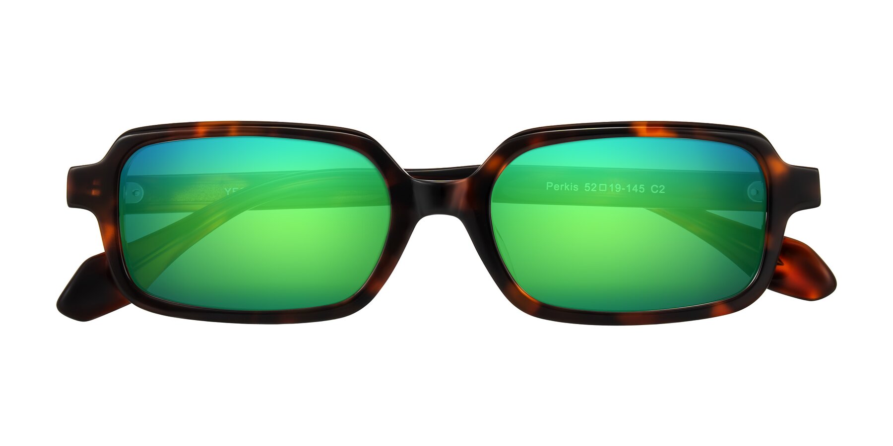 Folded Front of Perkis in Tortoise with Green Mirrored Lenses
