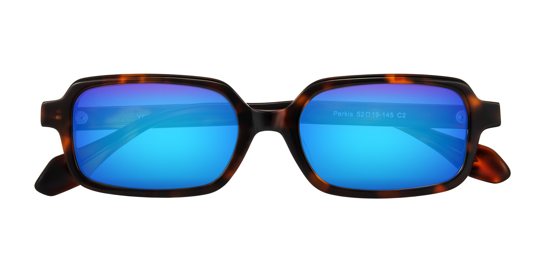 Folded Front of Perkis in Tortoise with Blue Mirrored Lenses
