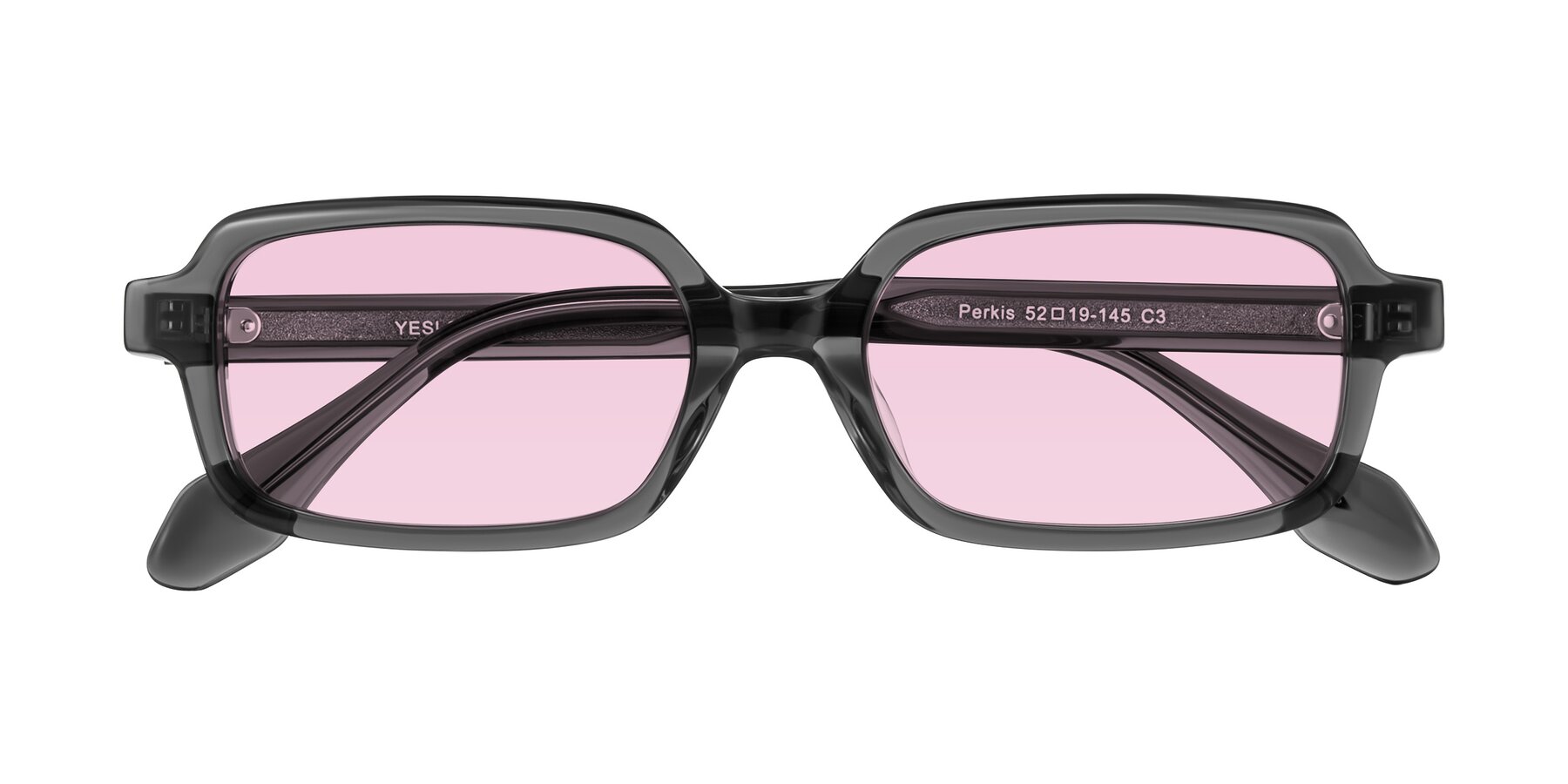 Folded Front of Perkis in Dark Gray with Light Pink Tinted Lenses