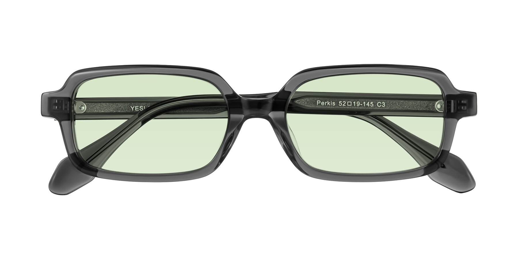 Folded Front of Perkis in Dark Gray with Light Green Tinted Lenses