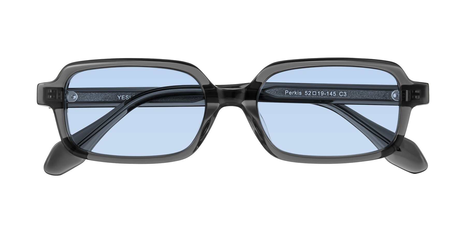 Folded Front of Perkis in Dark Gray with Light Blue Tinted Lenses