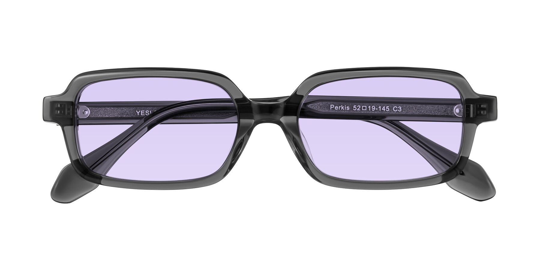 Folded Front of Perkis in Dark Gray with Light Purple Tinted Lenses