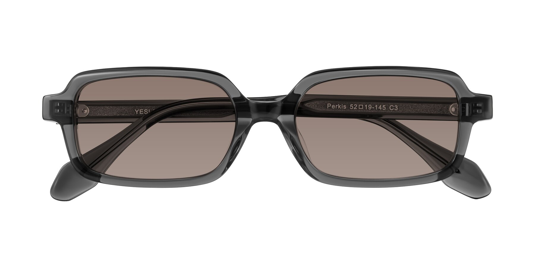 Folded Front of Perkis in Dark Gray with Medium Brown Tinted Lenses