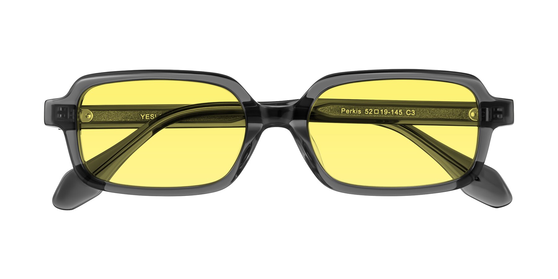 Folded Front of Perkis in Dark Gray with Medium Yellow Tinted Lenses