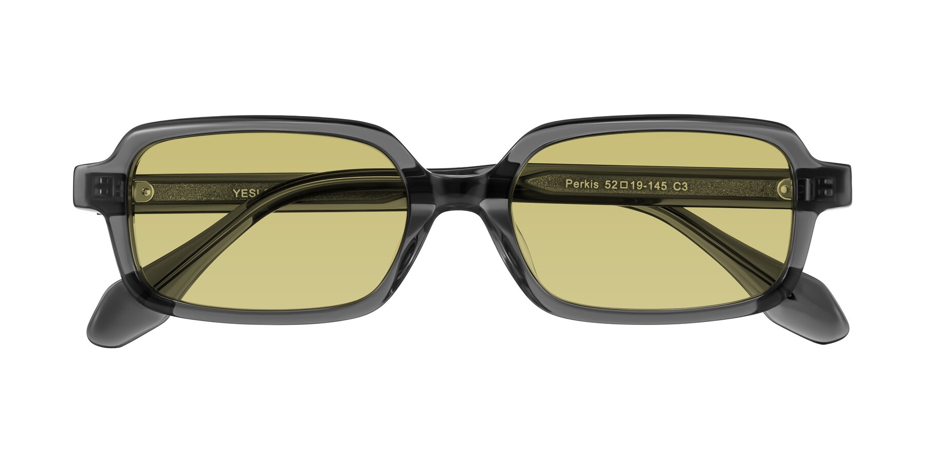 Folded Front of Perkis in Dark Gray with Medium Champagne Tinted Lenses