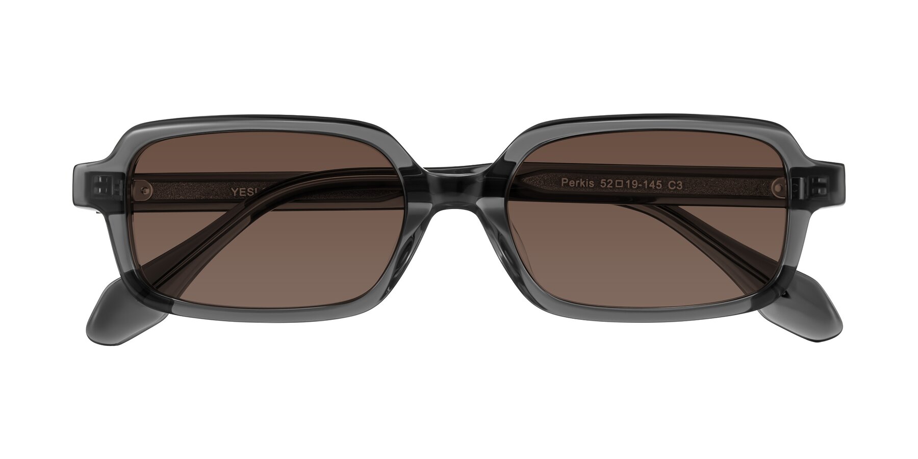 Dark Gray Retro-Vintage Acetate Rectangle Tinted Sunglasses with Brown Sunwear Lenses - Perkis