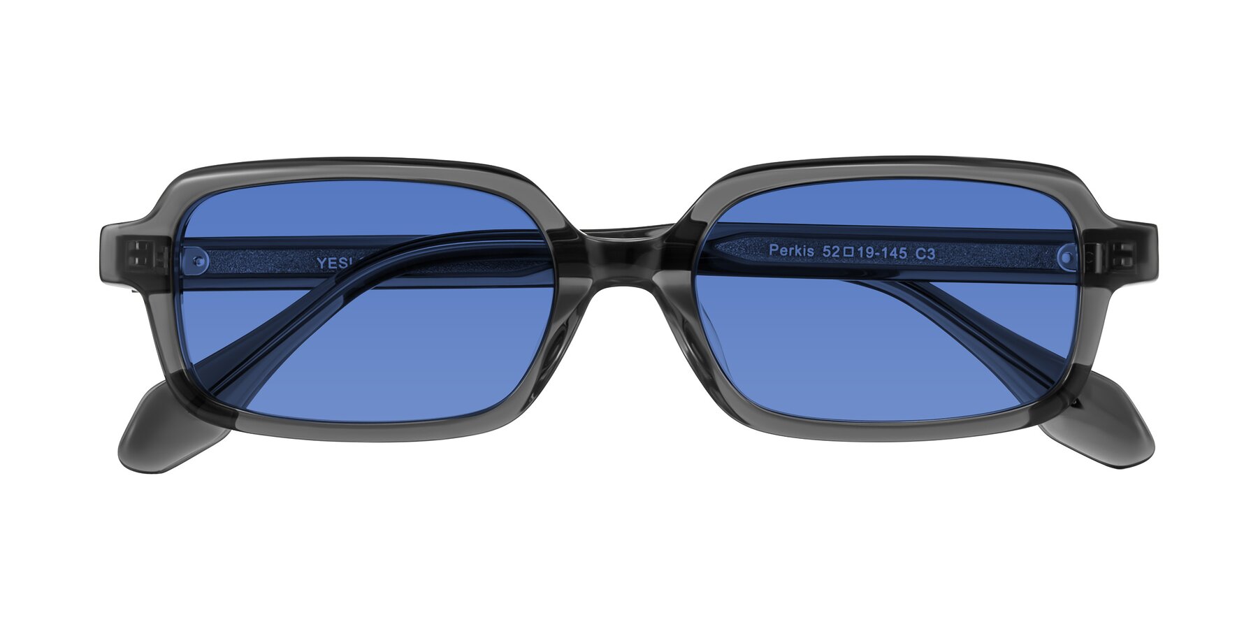 Folded Front of Perkis in Dark Gray with Blue Tinted Lenses