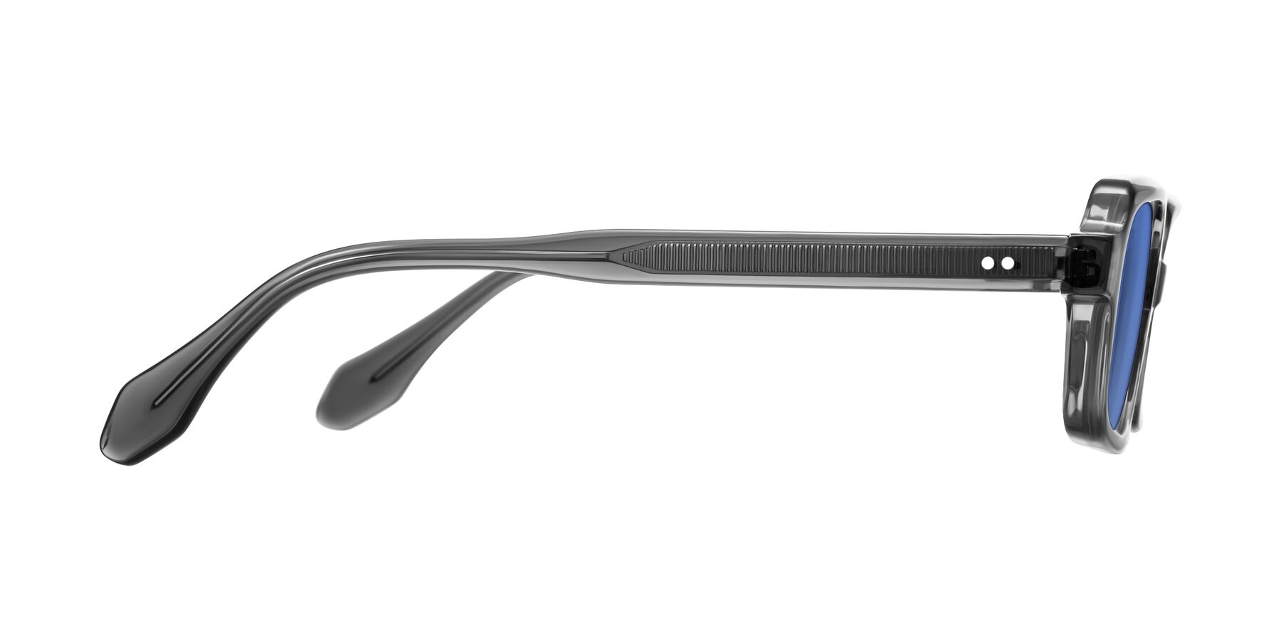 Side of Perkis in Dark Gray with Blue Tinted Lenses
