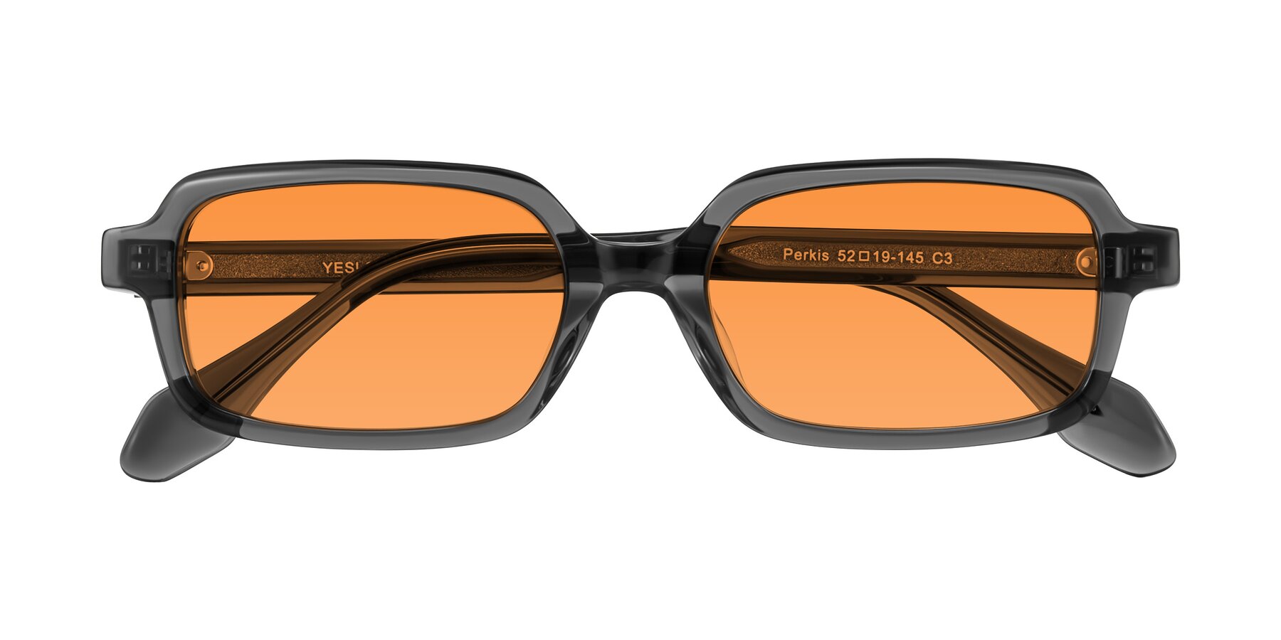 Folded Front of Perkis in Dark Gray with Orange Tinted Lenses