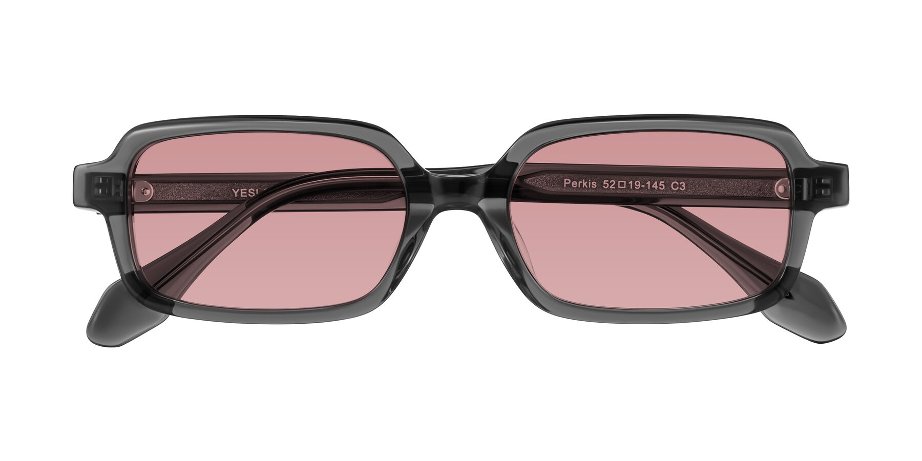 Folded Front of Perkis in Dark Gray with Medium Garnet Tinted Lenses