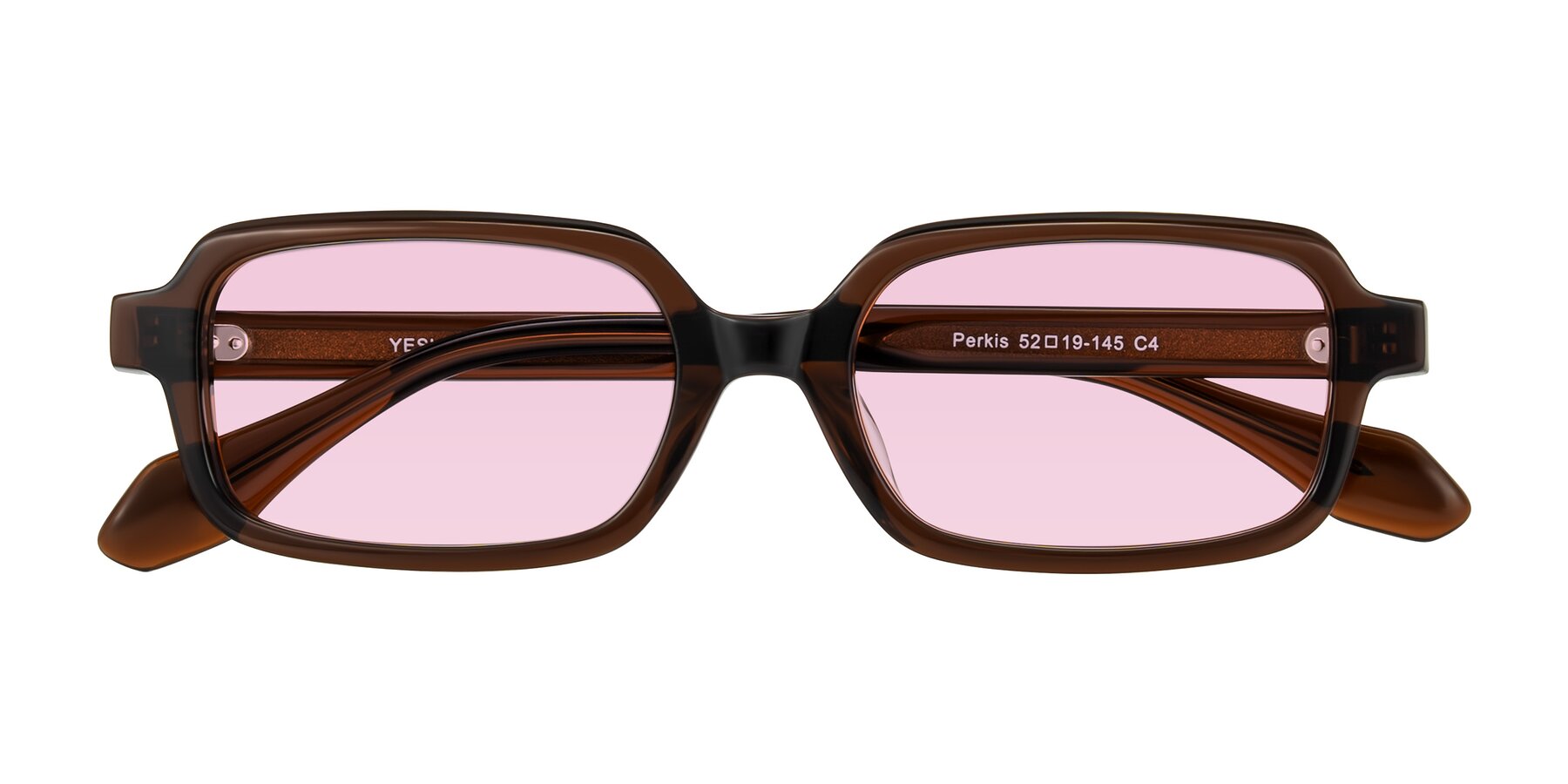 Folded Front of Perkis in Dark Brown with Light Pink Tinted Lenses