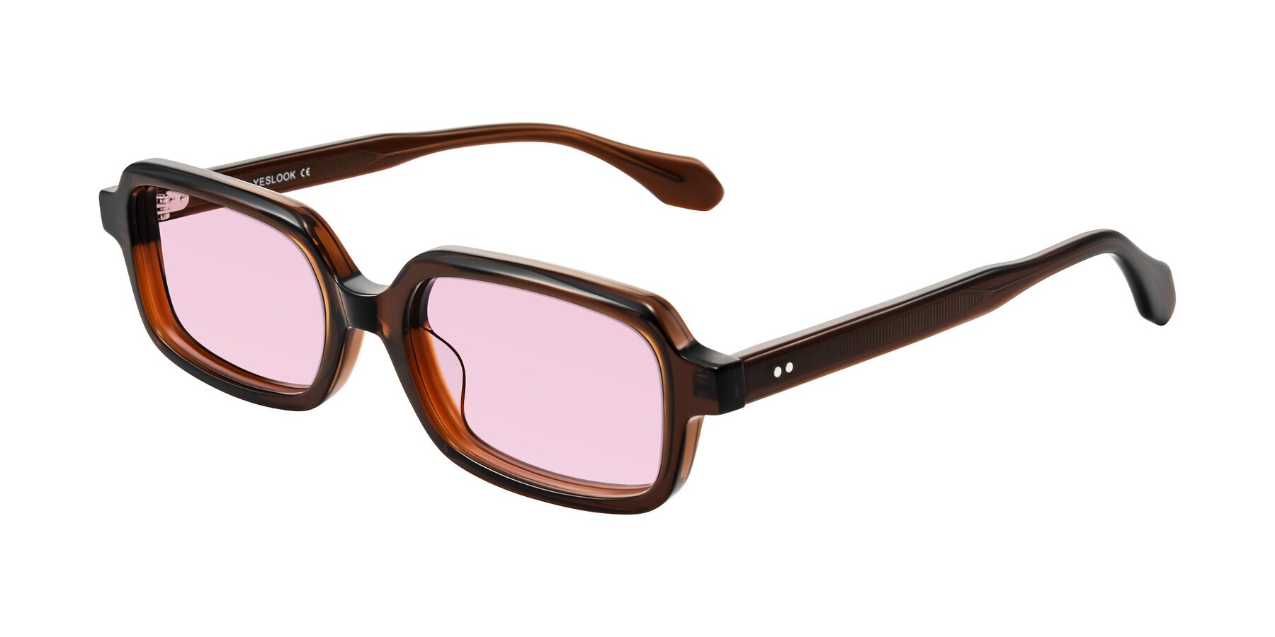 Angle of Perkis in Dark Brown with Light Pink Tinted Lenses