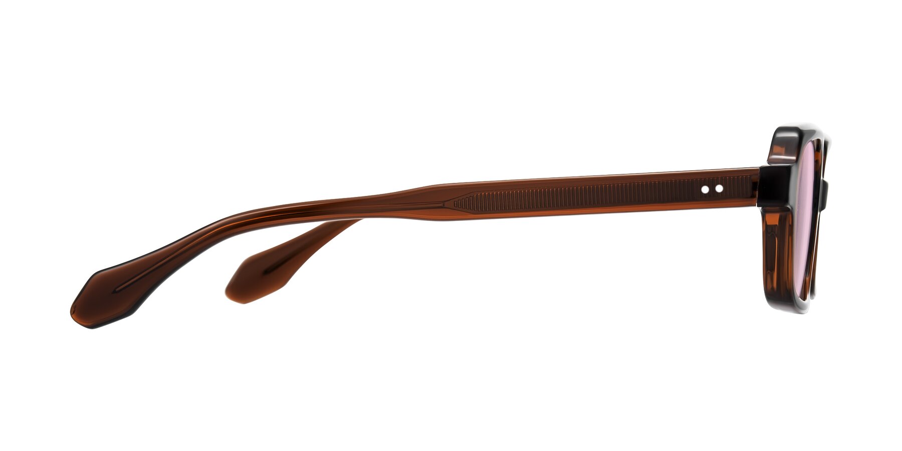 Side of Perkis in Dark Brown with Light Pink Tinted Lenses