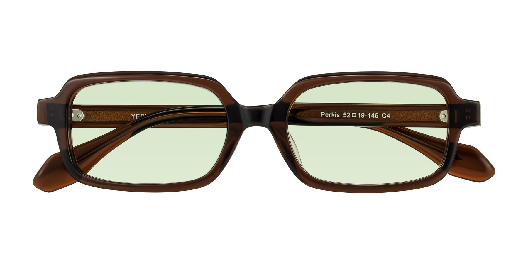 Folded Front of Perkis in Dark Brown with Light Green Tinted Lenses