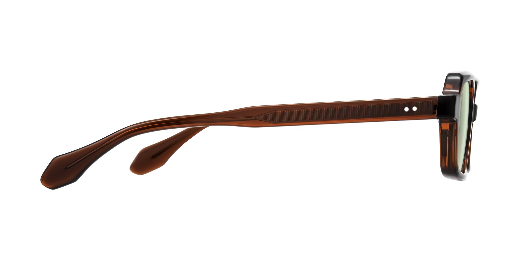 Side of Perkis in Dark Brown with Light Green Tinted Lenses