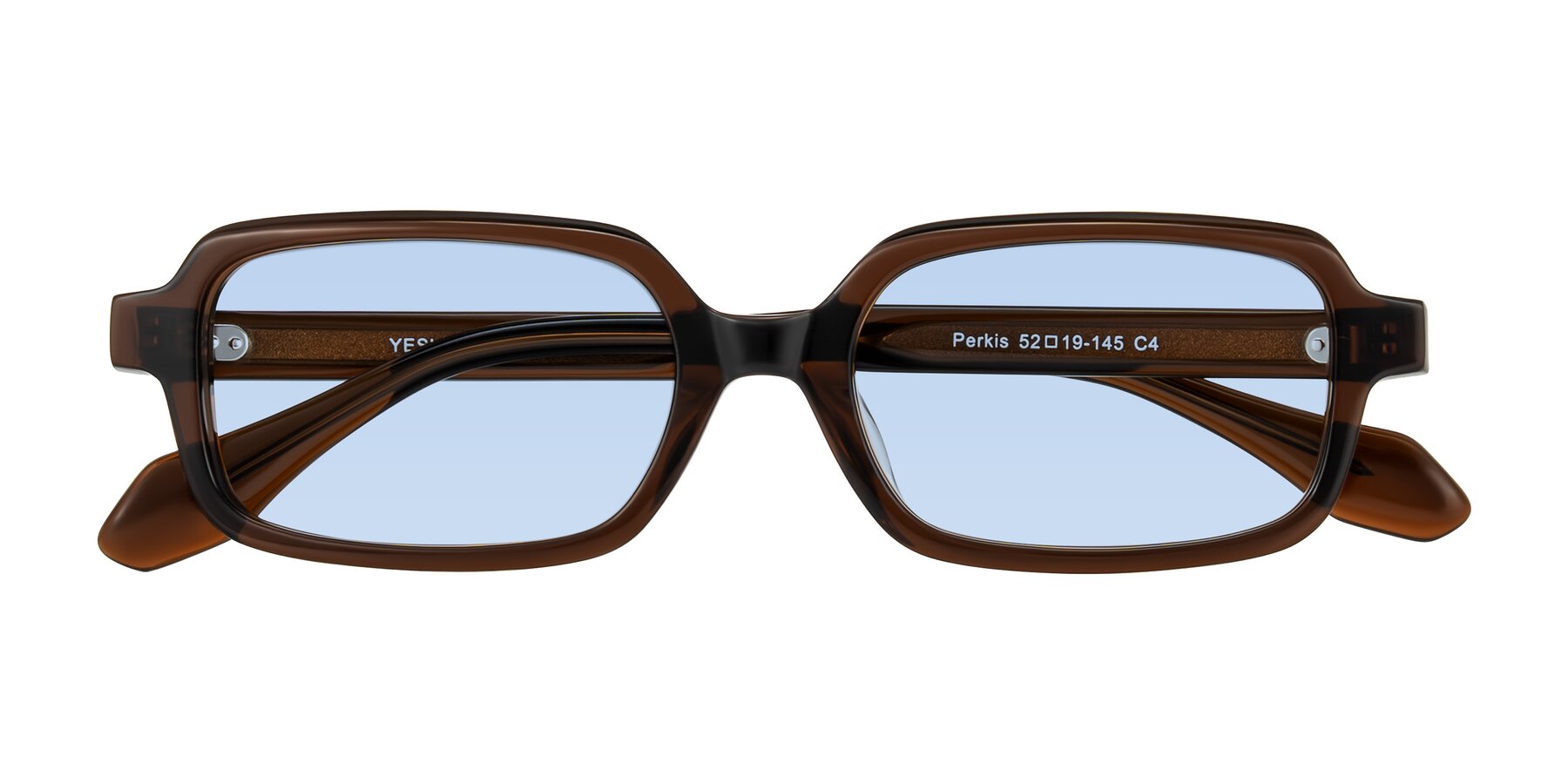 Dark Brown Retro-Vintage Acetate Rectangle Tinted Sunglasses with Light Blue Sunwear Lenses - Perkis