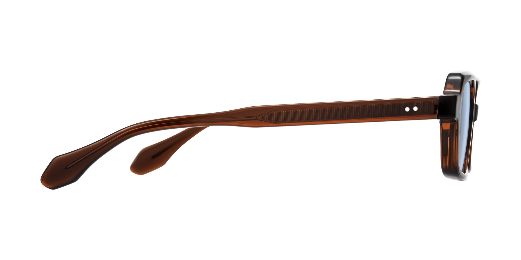 Side of Perkis in Dark Brown with Light Blue Tinted Lenses