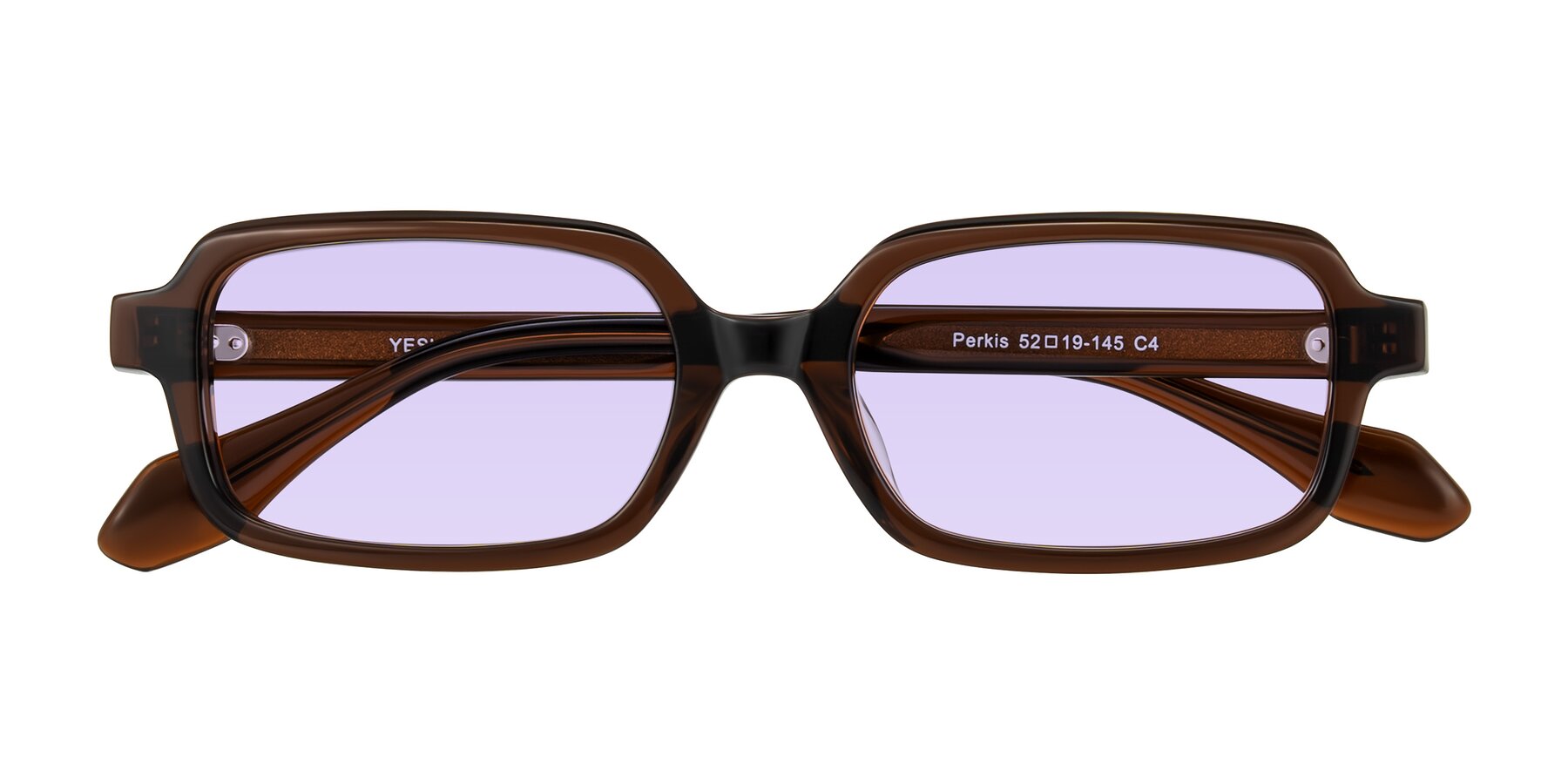 Folded Front of Perkis in Dark Brown with Light Purple Tinted Lenses