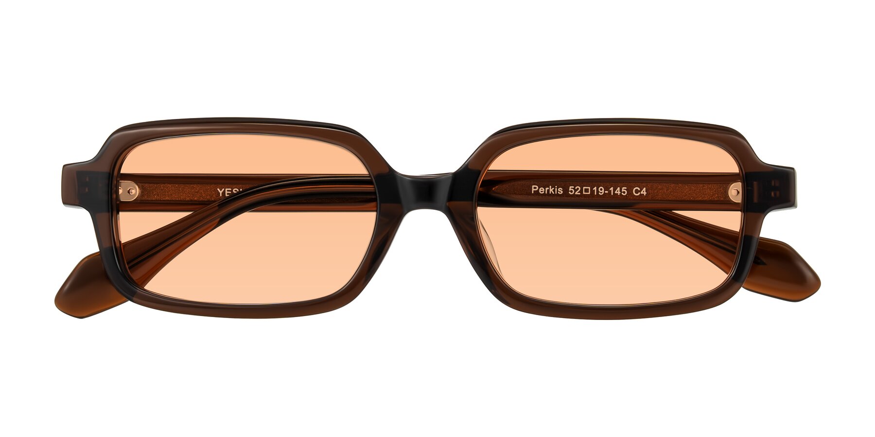 Dark Brown Retro-Vintage Acetate Rectangle Tinted Sunglasses with Light Orange Sunwear Lenses - Perkis