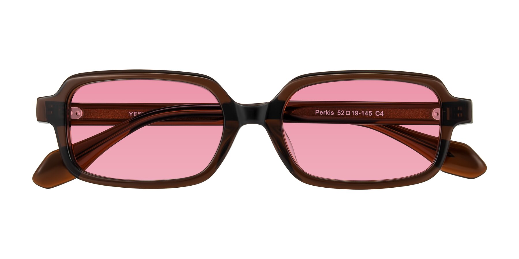 Dark Brown Retro-Vintage Acetate Rectangle Tinted Sunglasses with Pink Sunwear Lenses - Perkis