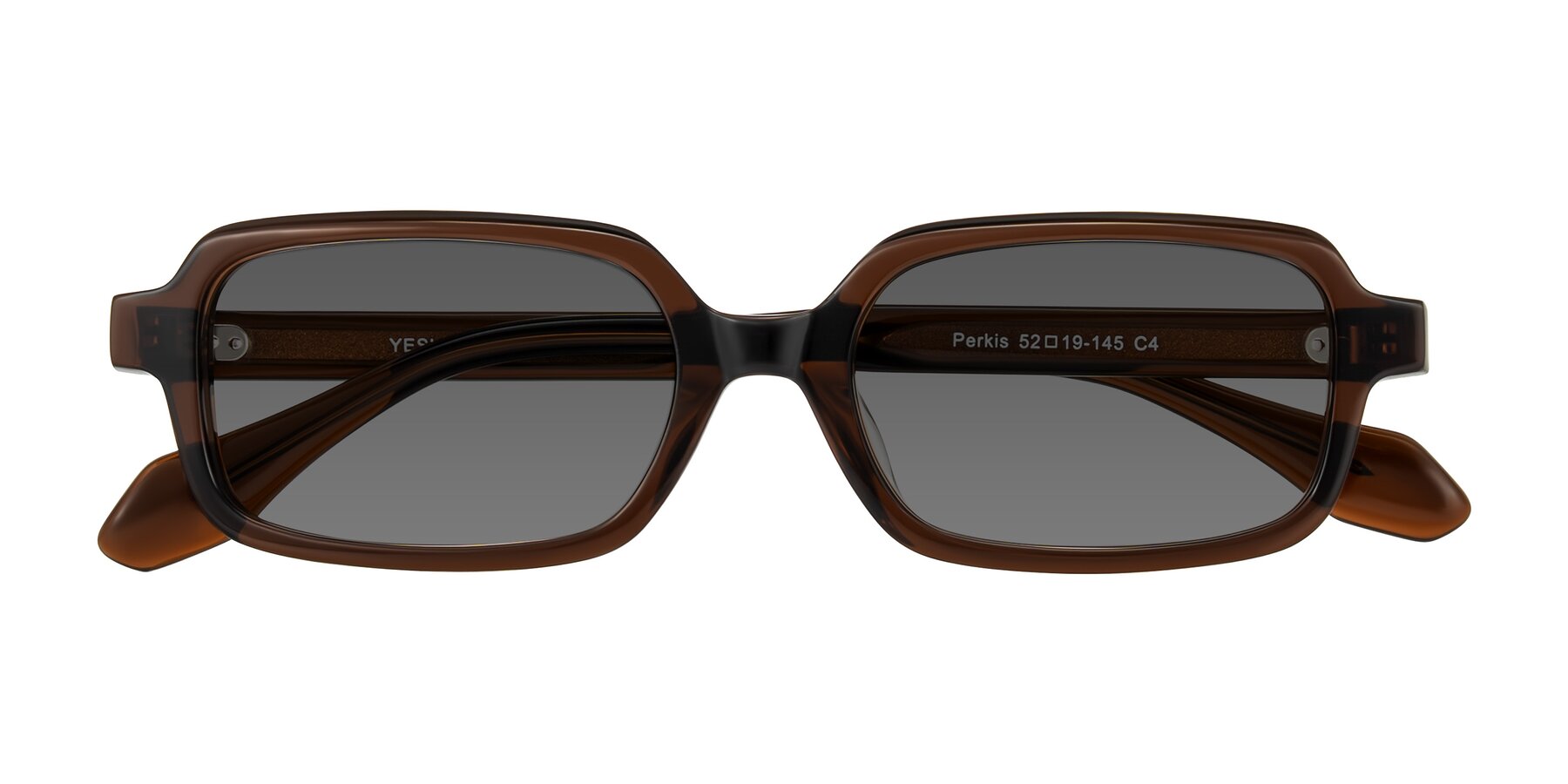 Folded Front of Perkis in Dark Brown with Medium Gray Tinted Lenses