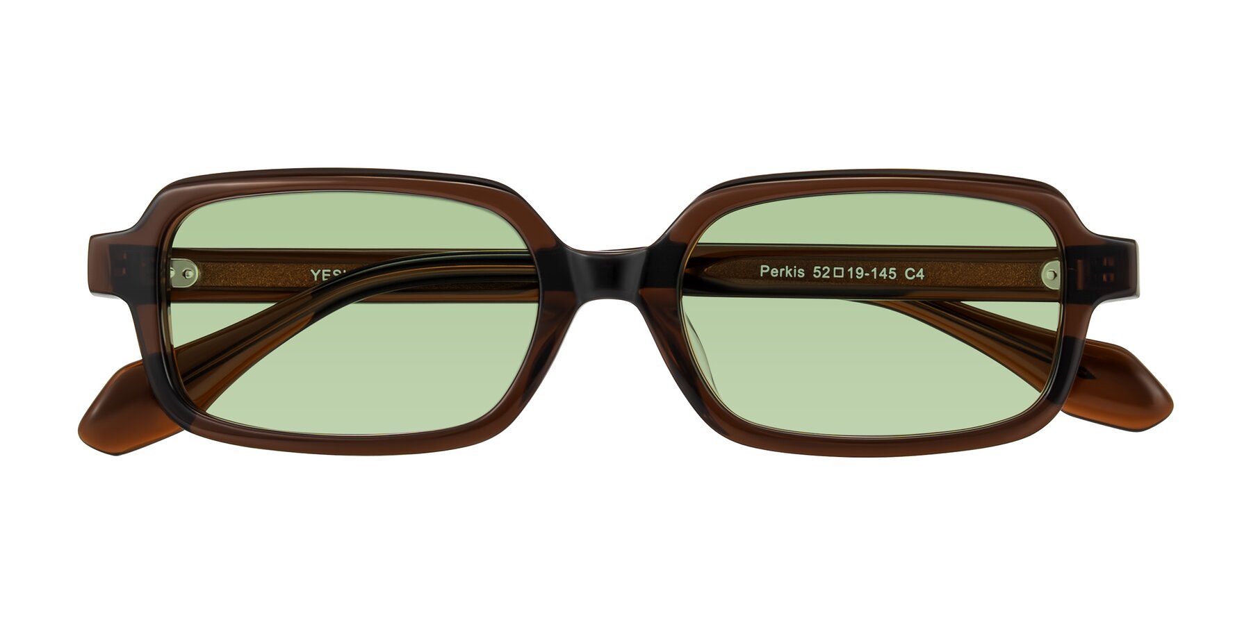Folded Front of Perkis in Dark Brown with Medium Green Tinted Lenses