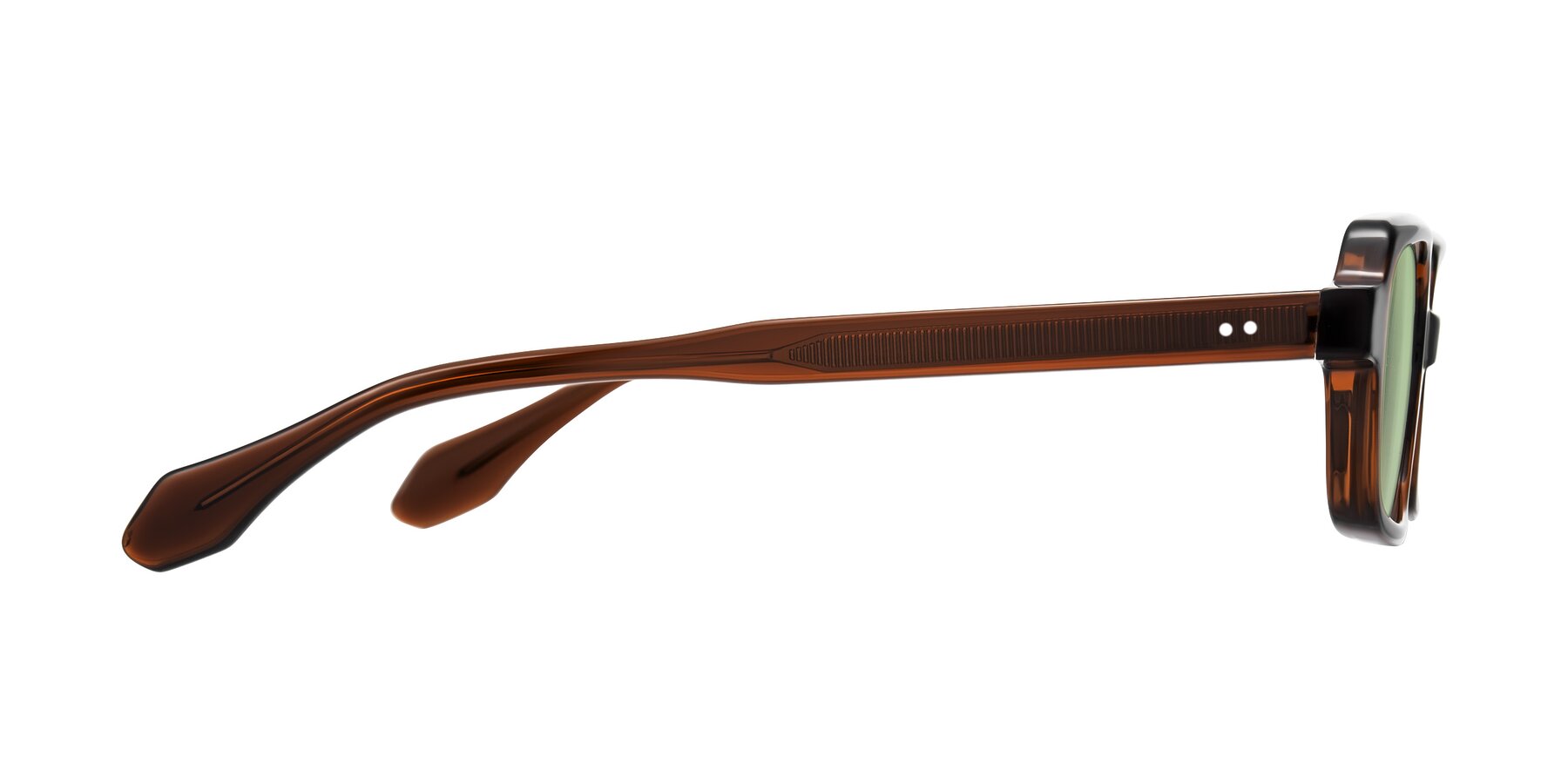Side of Perkis in Dark Brown with Medium Green Tinted Lenses