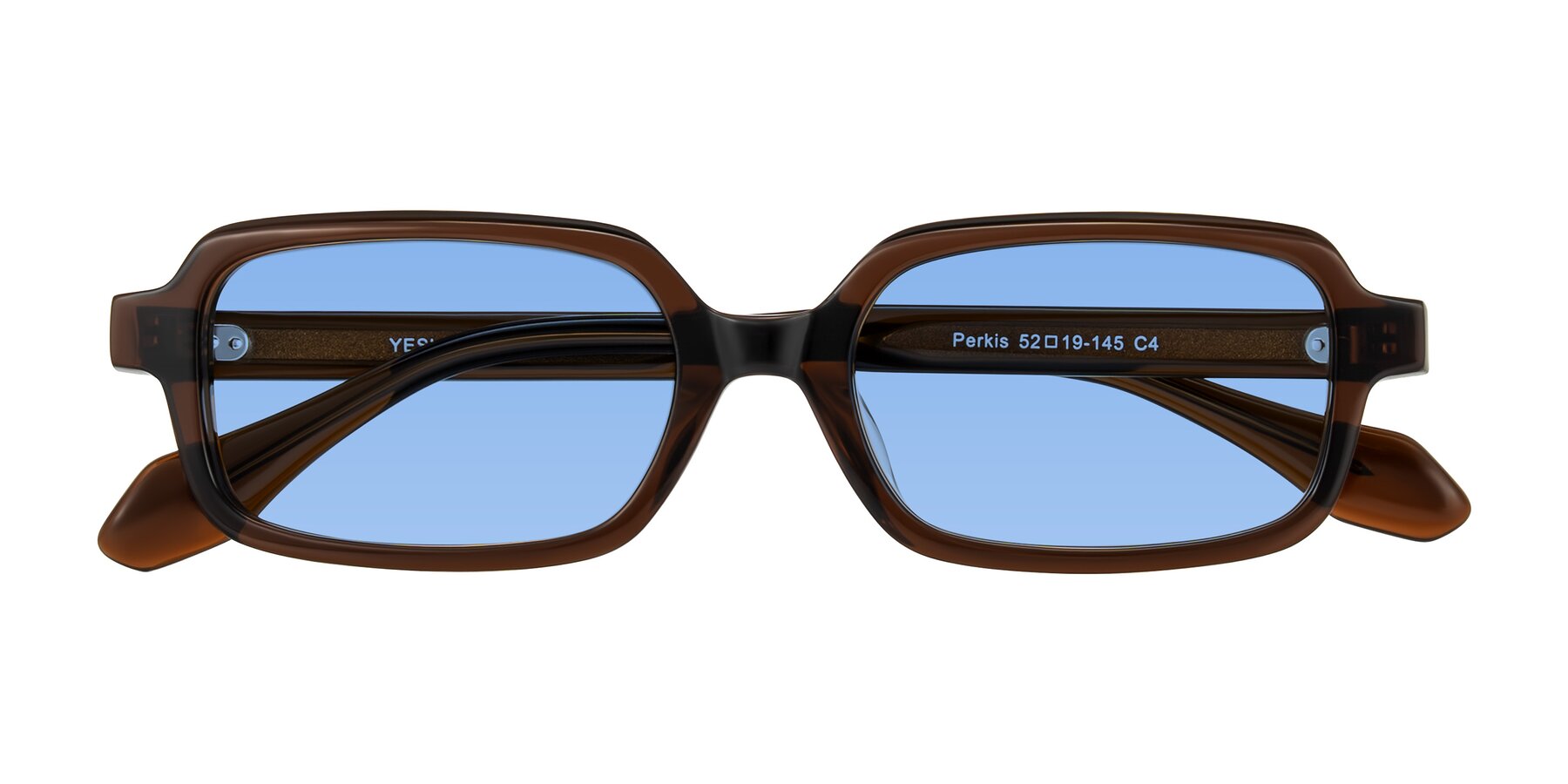 Dark Brown Retro-Vintage Acetate Rectangle Tinted Sunglasses with Medium Blue Sunwear Lenses - Perkis