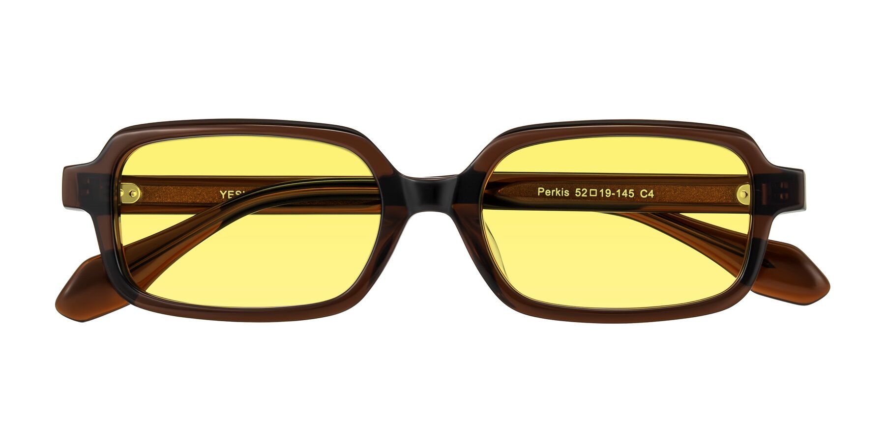 Folded Front of Perkis in Dark Brown with Medium Yellow Tinted Lenses