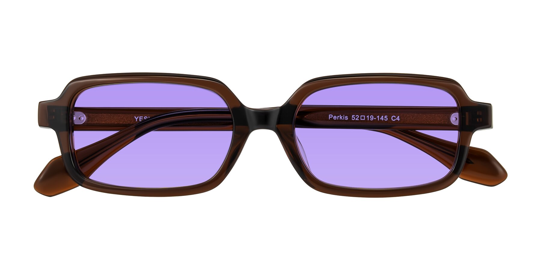 Dark Brown Retro-Vintage Acetate Rectangle Tinted Sunglasses with Medium Purple Sunwear Lenses - Perkis