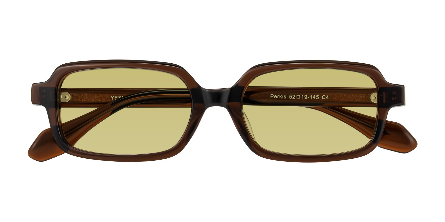 Folded Front of Perkis in Dark Brown with Medium Champagne Tinted Lenses