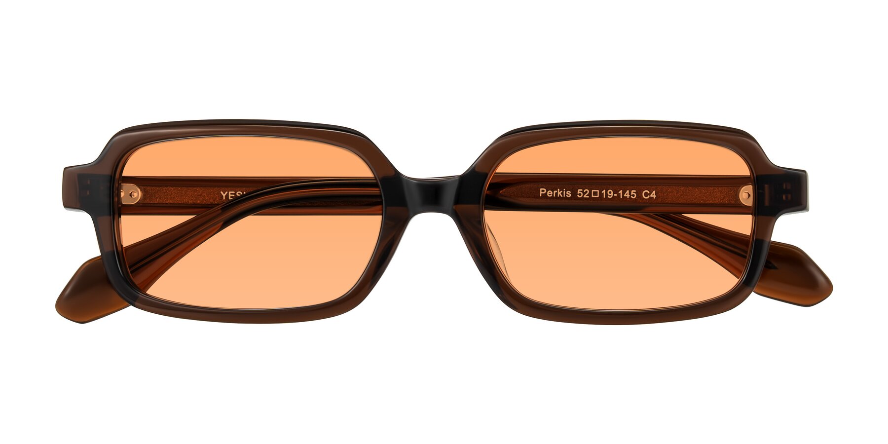 Dark Brown Retro-Vintage Acetate Rectangle Tinted Sunglasses with Medium Orange Sunwear Lenses - Perkis