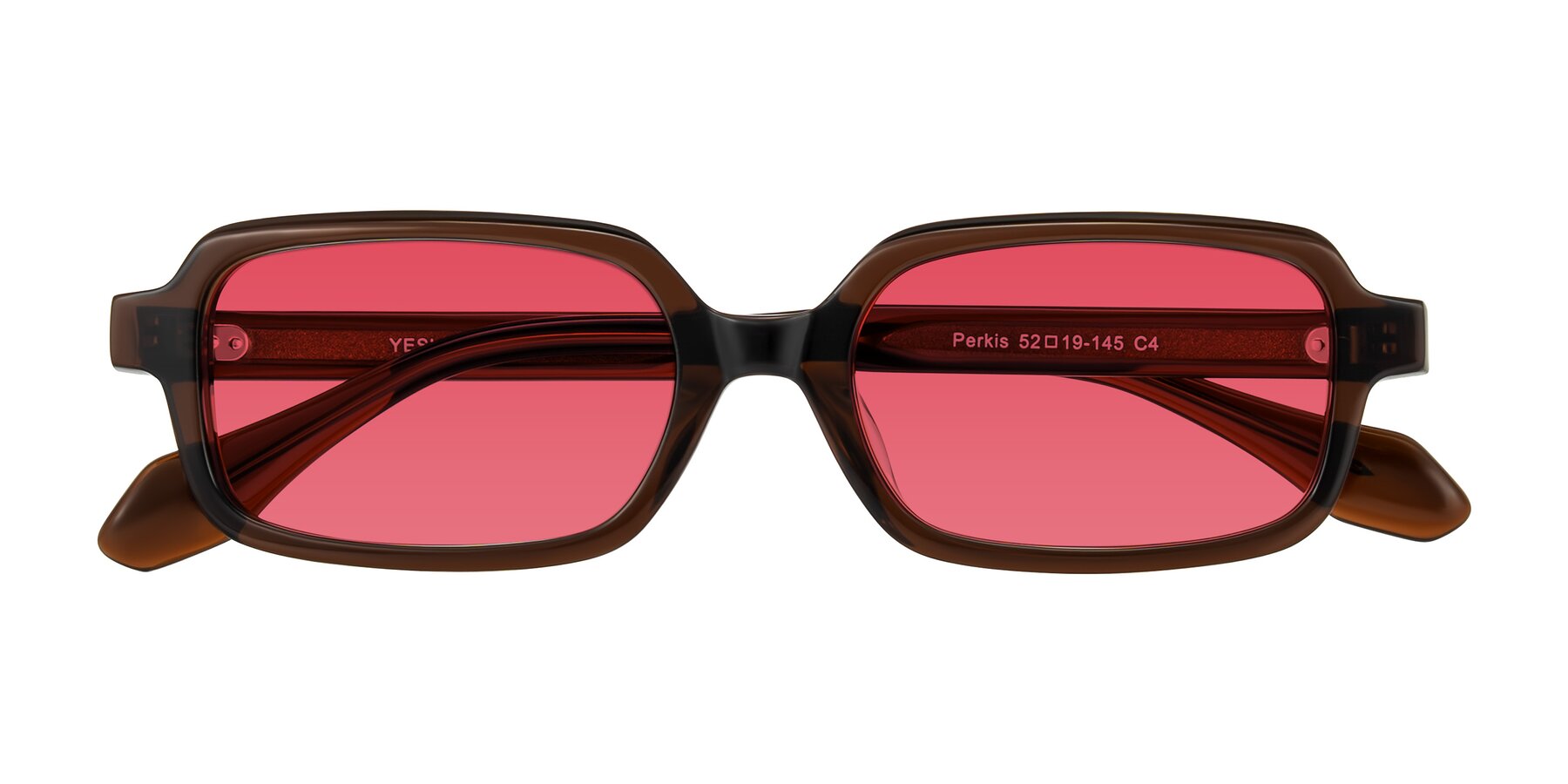 Dark Brown Retro-Vintage Acetate Rectangle Tinted Sunglasses with Red Sunwear Lenses - Perkis