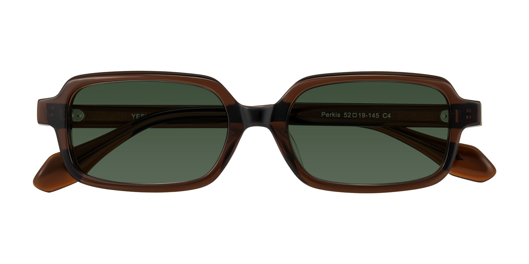 Dark Brown Retro-Vintage Acetate Rectangle Tinted Sunglasses with Green Sunwear Lenses - Perkis