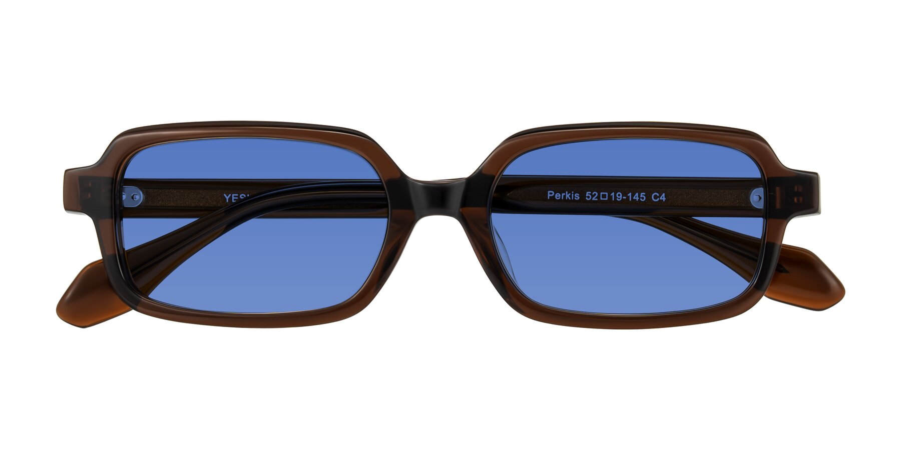 Folded Front of Perkis in Dark Brown with Blue Tinted Lenses