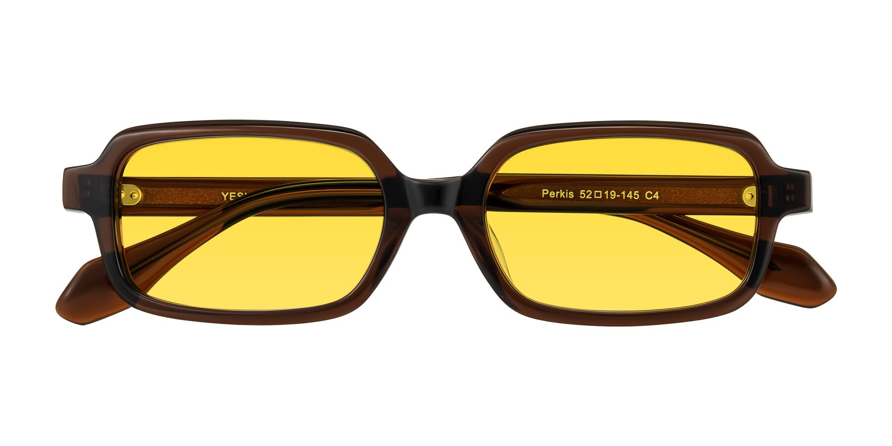 Dark Brown Retro-Vintage Acetate Rectangle Tinted Sunglasses with Yellow Sunwear Lenses - Perkis