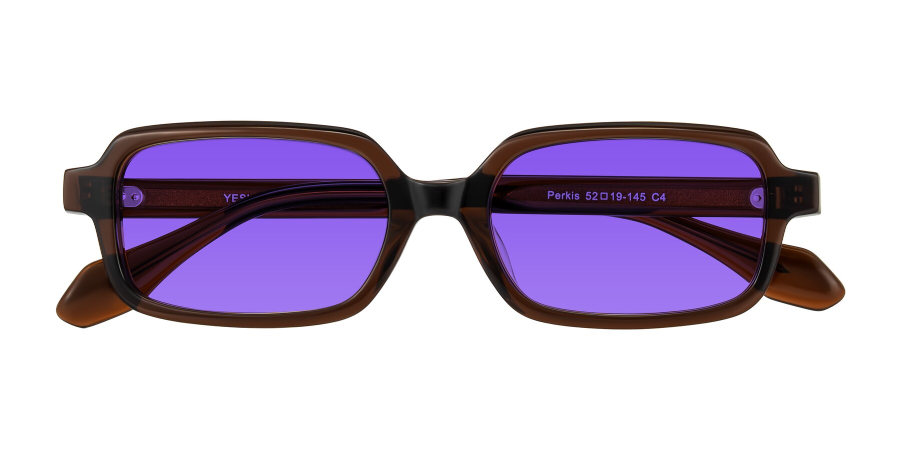 Folded Front of Perkis in Dark Brown with Purple Tinted Lenses
