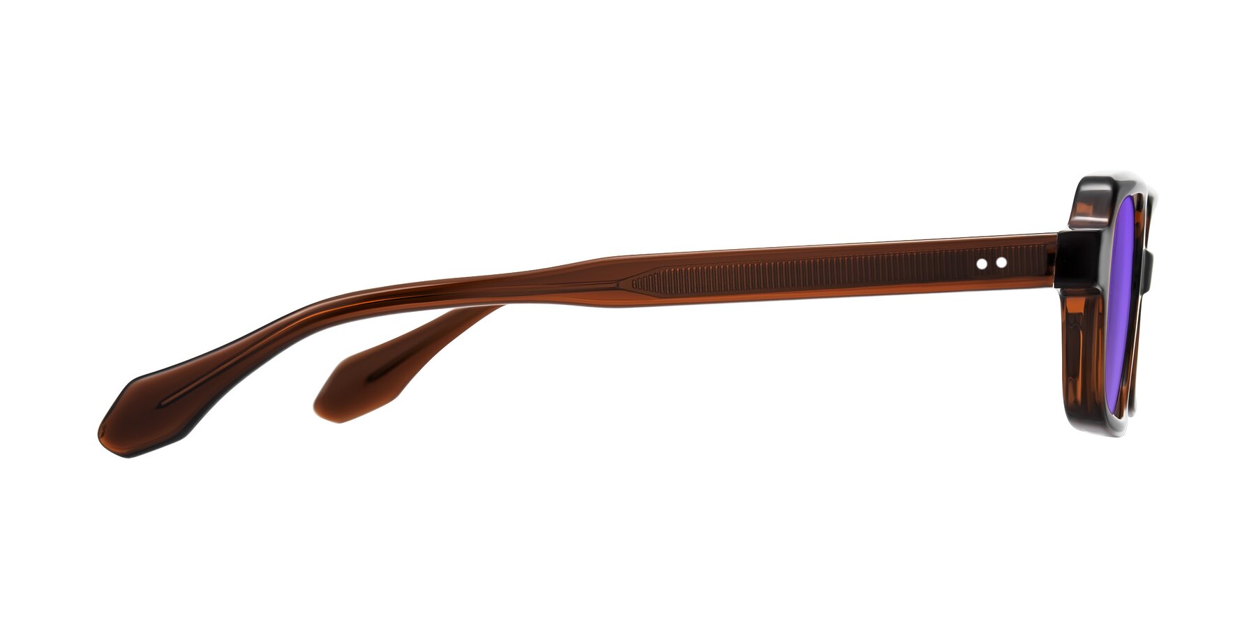 Side of Perkis in Dark Brown with Purple Tinted Lenses